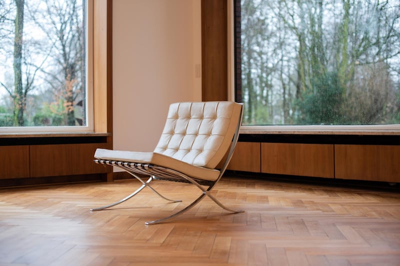 14 March 2019, North Rhine-Westphalia, Krefeld: A "Barcelona" armchair (Ludwig Mies van der Rohe) stands in Krefeld. To mark the 100th anniversary of the Bauhaus, two masterpieces of new building in North Rhine-Westphalia will shine in new splendour: The houses Esters and Lange built by the last Bauhaus director Ludwig Mies van der Rohe were renovated for 1.2 million euros. Photo: Jana Bauch/dpa (Photo by Jana Bauch/picture alliance via Getty Images)