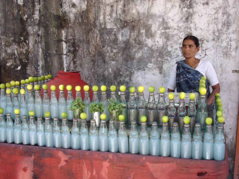 Goti soda bottles are sealed using a marble lodged in the bottle's narrow neck. Photo: Wikipedia