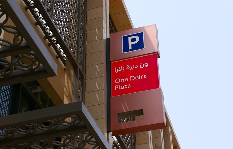 A parking sign at the One Deira Plaza.