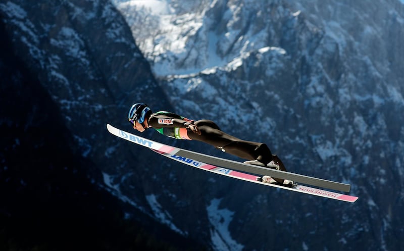 Jakub Wolny of Poland soars through the air during the World Cup's Ski Flying Hill Individual Final in Planica, Slovenia. EPA