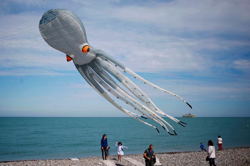 An octopus kite flies during the 20th International Dieppe Kite Festival in northwestern France. Charly Triballeau / AFP