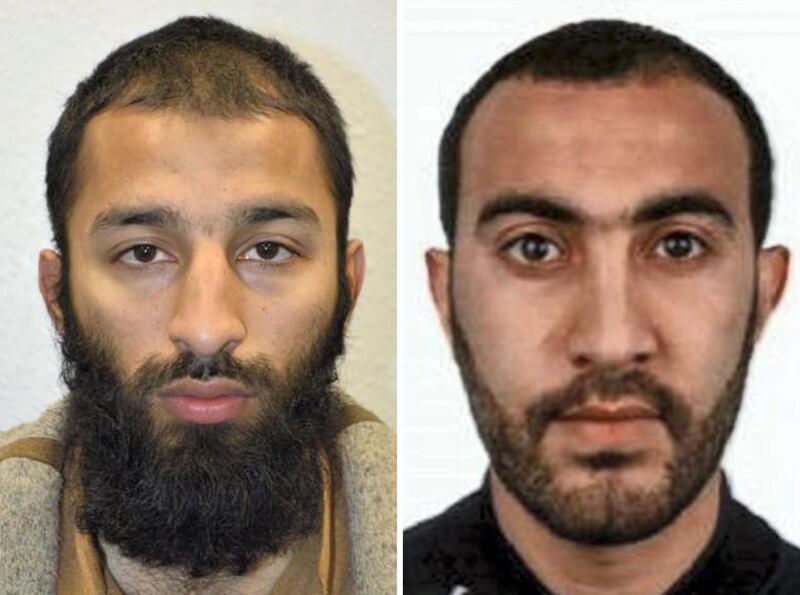 An undated handout picture released by the British Metropolitan Police Service in London on June 5, 2017 shows Khuram Shazad Butt (L) and Rachid Redouane from Barking, east London, believed by police to be two of the three attackers in the June 3 terror attack on London Bridge. (Photo by Handout / METROPOLITAN POLICE / AFP) / RESTRICTED TO EDITORIAL USE - MANDATORY CREDIT "AFP PHOTO / METROPOLITAN POLICE" - NO MARKETING NO ADVERTISING CAMPAIGNS - DISTRIBUTED AS A SERVICE TO CLIENTS