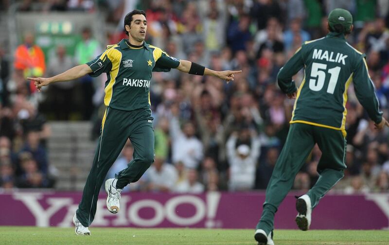 LONDON, ENGLAND - JUNE 07:  Umar Gul of Pakistan celebrates the wicket of Owais Shah of England during the ICC Twenty20 World Cup match between England and Pakistan at The Brit Oval on June 7, 2009 in London, England.  (Photo by Hamish Blair/Getty Images)