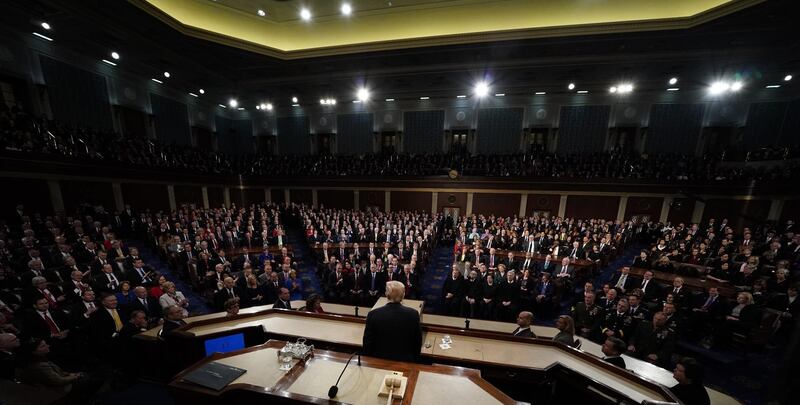 US President Donald Trump delivers a State of the Union address to a joint session of Congress at the US Capitol in Washington. Jim Bourg / Pool via Bloomberg