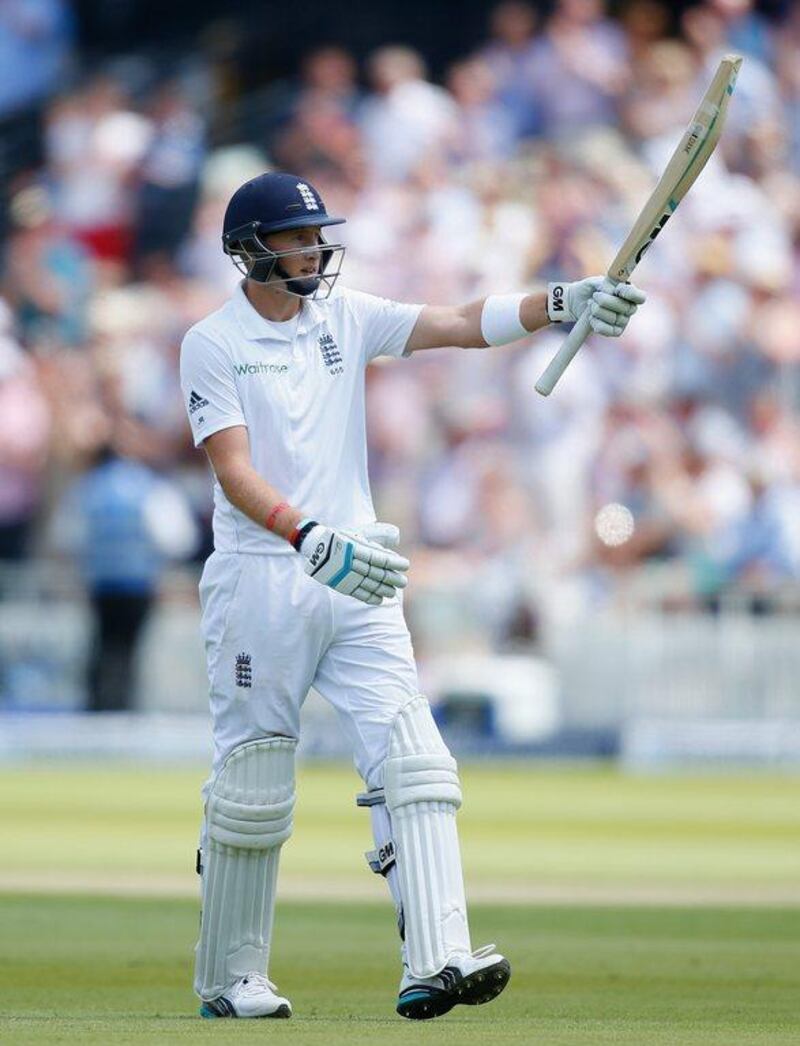 Joe Root of England celebrates scoring 150 runs during Day 2 of the first Test against Sri Lanka on Friday. Harry Engels / Getty Images / June 13, 2014 