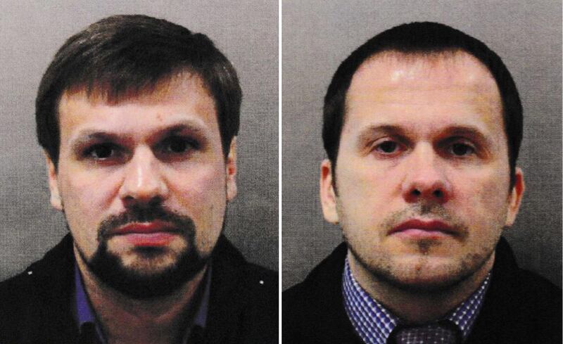 epa06998302 An undated combo handout photo made available by the British London Metropolitan Police (MPS) showing Alexander Petrov (R) and Ruslan Boshirov (L). The MPS reported on 05 September 2018 that they have charged two suspects – both Russian nationals, Alexander Petrov and Ruslan Boshirov, - in relation to the attack on Sergei Skripal and his daughter Yulia who were found unconscious on a bench in Salisbury city centre southern England, on 04 March 2018, after being poisoned by a Novichok nerve agent. The MPS state that, 'We now have sufficient evidence to bring charges in relation to the attack on Sergei and Yulia Skripal in Salisbury and domestic and European arrest warrants have been issued for the two suspects. We are also seeking to circulate Interpol Red Notices.'  EPA/LONDON METROPOLITAN POLICE / HANDOUT  HANDOUT EDITORIAL USE ONLY/NO SALES