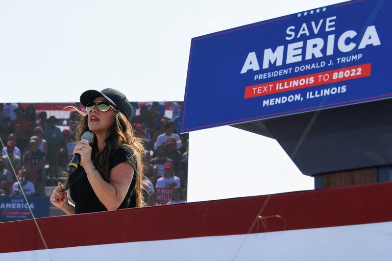 Lauren Boebert speaks at a Save America rally in Mendon, Illinois, earlier this year. Reuters