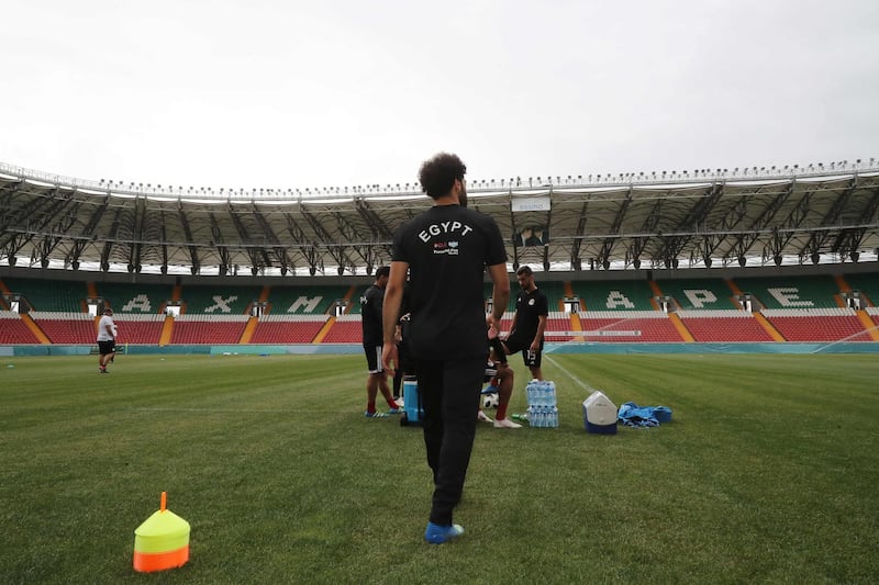 Egypt's forward Mohamed Salah takes part in training. Karim Jaafar / AFP
