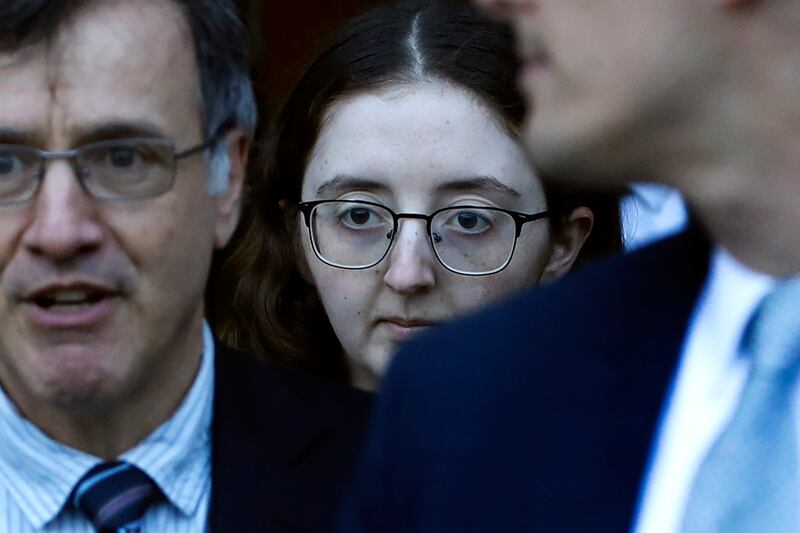 Caroline Ellison, Sam Bankman-Fried's ex-girlfriend exits federal court after testifying in the Bankman-Fried fraud trial in New York, on Wednesday. EPA