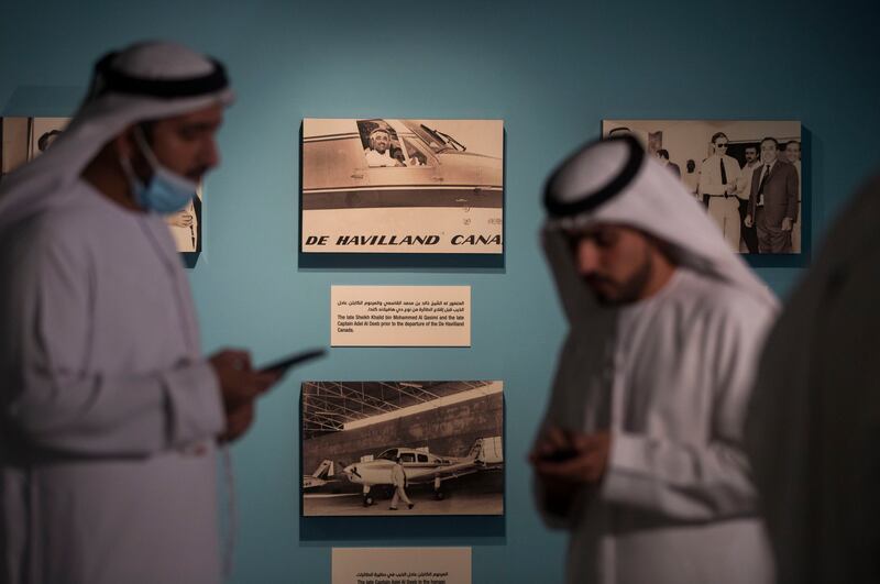 Visitors at the 'Sharjah, the First UAE Flying School' exhibition, which will continue at Al Mahatta Museum until September next year.