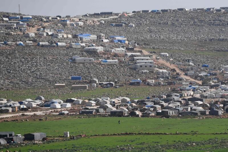 The camp for displaced Syrians at Kafr Lusin where Humanitarian Relief Foundation is building homes for people displaced by government offensive in Idlib province. AFP