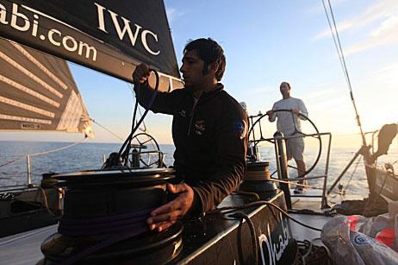 Emirati sailor Adil Khalid aboard Azzam, the Abu Dhabi Ocean Racing yacht.