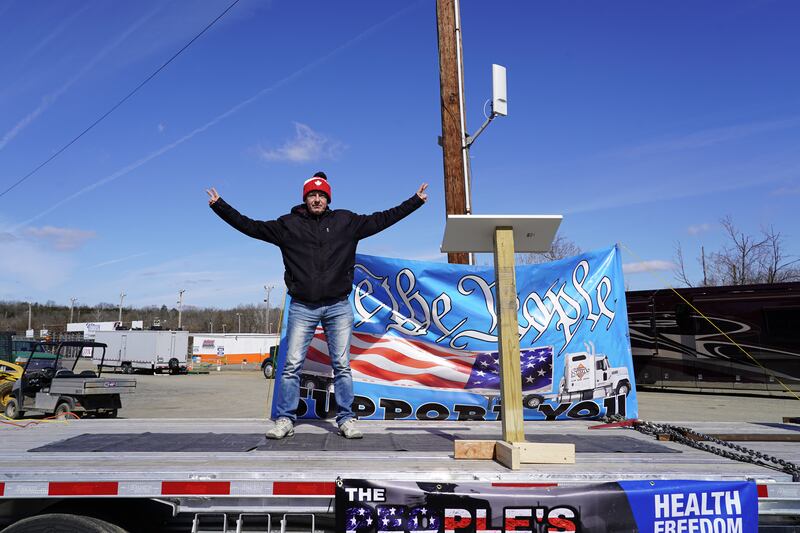 Marek Niewiarowski, who drove down from Montreal, Canada, at the People's Convoy's base in Hagerstown, Maryland.