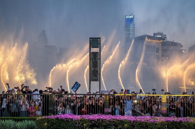 The crowd that came out to see Exo's Power get included into the Dubai Fountain list of melodies on January 16. Courtesy Dubai Tourism