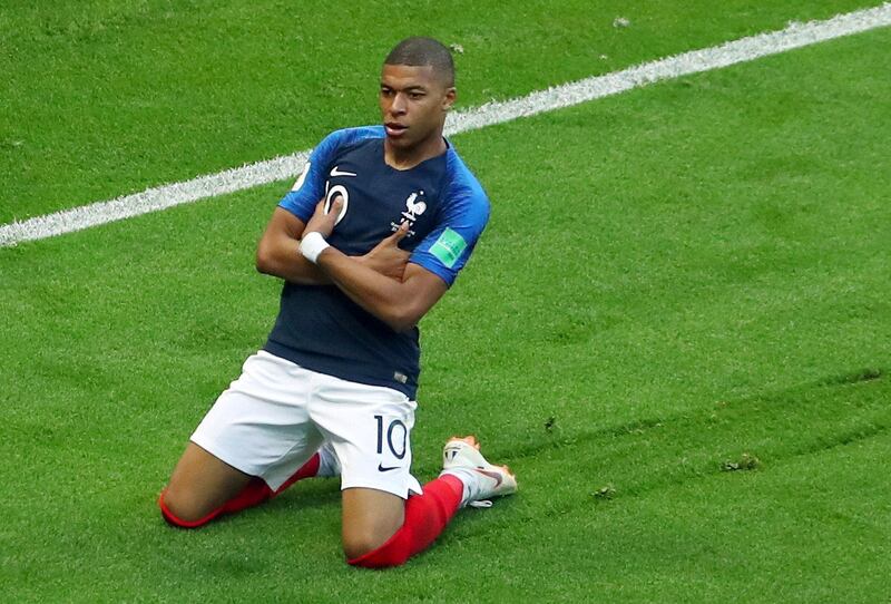 Soccer Football - World Cup - Round of 16 - France vs Argentina - Kazan Arena, Kazan, Russia - June 30, 2018  France's Kylian Mbappe celebrates scoring their third goal   REUTERS/Pilar Olivares     TPX IMAGES OF THE DAY