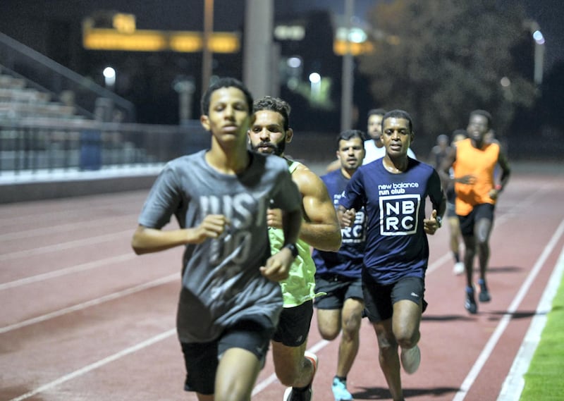 Abu Dhabi Running Team-AD Runners of all ages participate in the Abu Dhabi Running Team for improvement in their physical fitness at Zayed Sports complex, Abu Dhabi on June 2, 2021. Khushnum Bhandari / The National 
Reporter: Haneen Dajani News
