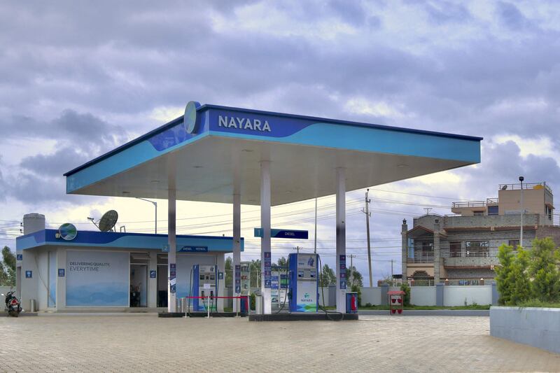 A Nayara Energy Limited petrol station on the outskirts of Bangalore, India.