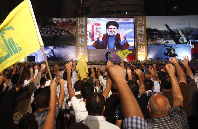 Hassan Nasrallah delivers a televised speech on fuel supplies from Iran. Reuters