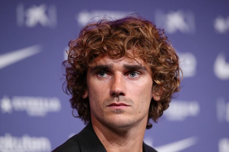 Antoine Griezmann during a news conference for his unveiling as a Barcelona player. Reuters