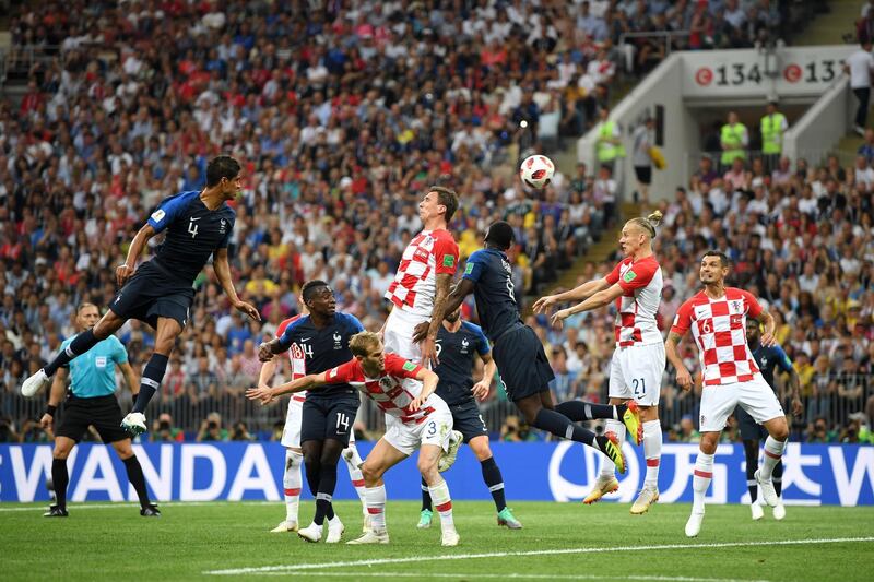 Mario Mandzukic of Croatia scores an own goal for France's first goal. Getty Images