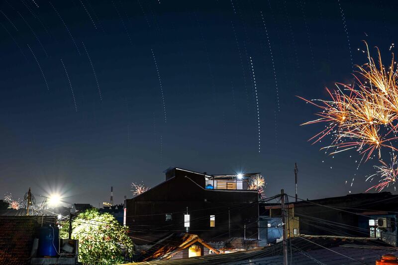 Fireworks among stars exploding in the sky during the Eid Al Fitr celebrations in Jakarta. AFP