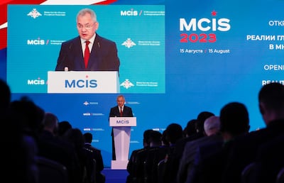 Russian Defence Minister Sergey Shoigu spoke to the 11th Moscow Conference on International Security on Tuesday. EPA 
