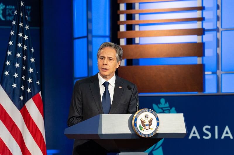 US Secretary of State Antony Blinken speaks on outlining US strategy toward China at George Washington University in Washington, on May 26, 2022. Bloomberg