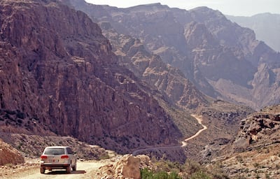 Oman: The 4WD track from Sharaf al Alamayn to Hat and Balad Sayt villages in the heart of the Jebel Hajar. (Amar Grover for The National)