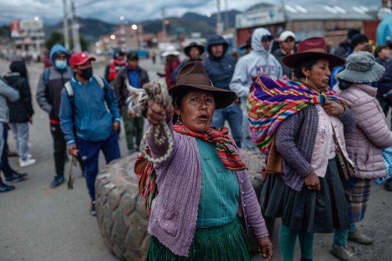 Protesters block a road in Sicuani-Canchis, Cusco province, Peru, in a demonstration against the government. EPA