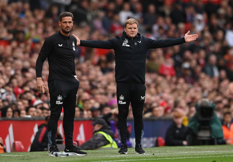 Newcastle manager Eddie Howe, right. Getty