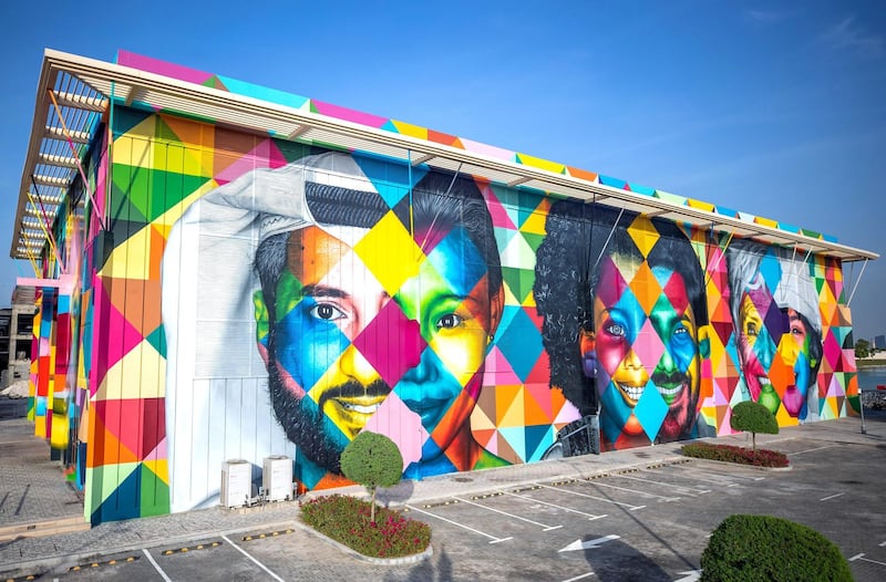 Abu Dhabi, United Arab Emirates, December 14, 2019.  
  -- STORY BRIEF:  DMT AbuDhabi is launching a street art initiative, commissioning artists around theworld to create murals across the city. The first to complete hisartwork/project is Brazilian artist Kobra – he will unveil his large-scale workon Saturday along with the chairman of DMT.  
--  Kobra’s mural at Al Bateen.
Section:  A&L
Reporter:  Alexandra Chaves