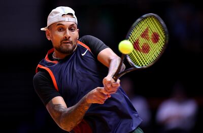 Nick Kyrgios of Eagles in action against Felix Auger-Aliassime of Kites during their men’s singles match on day one of the World Tennis League at Coca-Cola Arena on December 19, 2022 in Dubai, United Arab Emirates. Getty