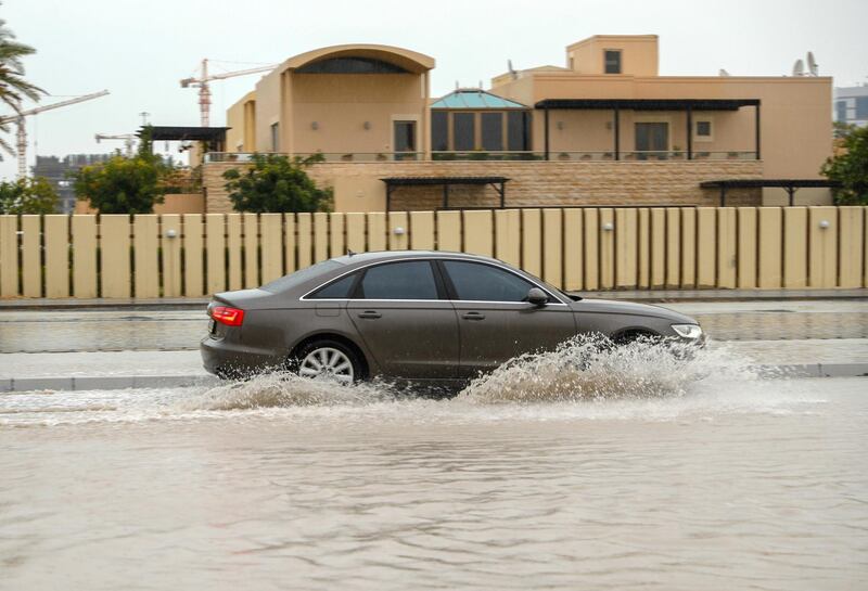 Abu Dhabi, United Arab Emirates, January 11, 2020.  Abu Dhabi rains.
Flooding on Al Ishoush St, Abu Dhabi.
Victor Besa / The National