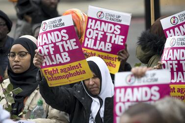 Protesters take part in the Stop Racism demonstration in London on 'Punish a Muslim Day'. Stephen Lock / The National