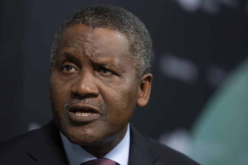 Aliko Dangote, president and chief executive officer of Dangote Group, speaks during a Bloomberg Television interview on the sidelines of the Bloomberg New Economy Forum in Singapore, on Tuesday, Nov. 6, 2018. The New Economy Forum, organized by Bloomberg Media Group, a division of Bloomberg LP, aims to bring together leaders from public and private sectors to find solutions to the world's greatest challenges. Photographer: Wei Leng Tay/Bloomberg
