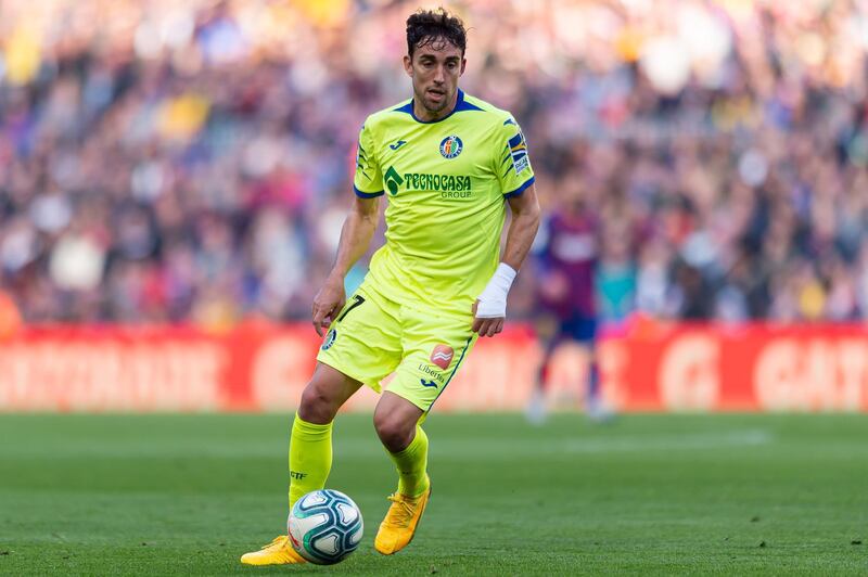 BARCELONA, SPAIN - FEBRUARY 15: (BILD ZEITUNG OUT) Jaime Mata of Getafe CF controls the ball during the Liga match between FC Barcelona and Getafe CF at Camp Nou on February 15, 2020 in Barcelona, Spain. (Photo by Alejandro/DeFodi Images via Getty Images)