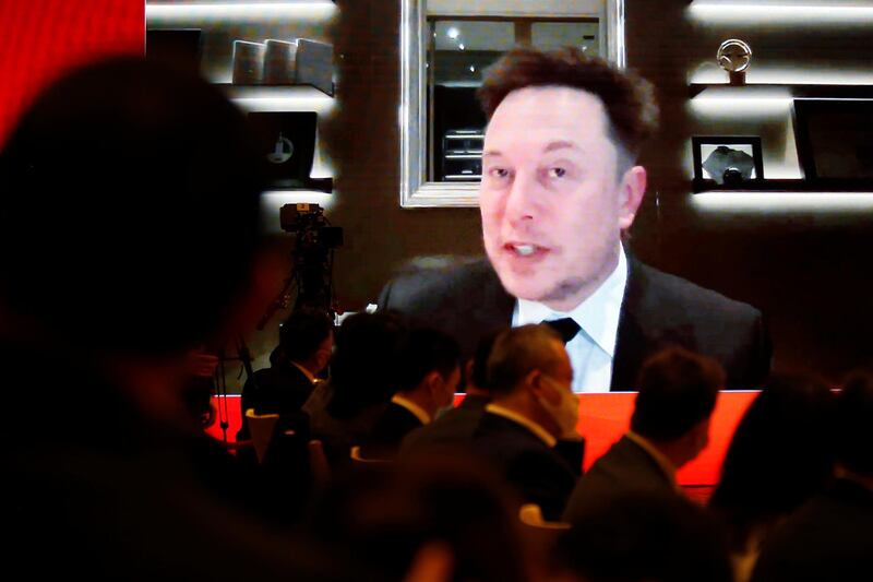 Tesla Inc Chief Executive Officer Elon Musk attends via video link a session at the China Development Forum held in Beijing, China March 20, 2021. REUTERS/Roxanne Liu  NO RESALES. NO ARCHIVES.