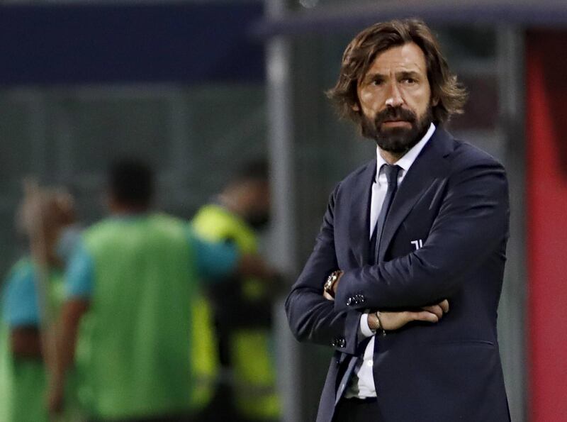 epa09224234 Juventus' coach Andrea Pirlo reacts during the  Italian Serie A soccer match Bologna FC vs Juventus FC at Renato Dall'Ara stadium in Bologna, Italy, 23 May 2021.  EPA/ELISABETTA BARACCHI