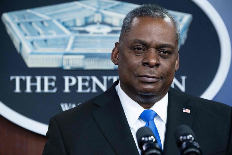 (FILES) In this file photo US Secretary of Defense Lloyd Austin speaks during a visit by US President Joe Biden to the Pentagon in Washington, DC, February 10, 2021. US Defense Secretary Lloyd Austin  will this week reaffirm Washington's commitment to NATO and reassure allies they will be consulted on important decisions, hoping to turn the page on four years of withering criticism from former president Donald Trump. NATO defense ministers are meeting virtually Wednesday and Thursday, and the new Pentagon chief will send "a supportive message ... about how relevant NATO is," his spokesman John Kirby said. / AFP / SAUL LOEB
