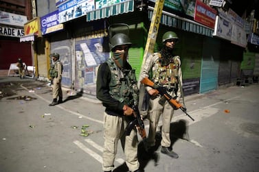 Indian paramilitary soldiers stand guard in Srinagar, the summer capital of Indian Kashmir, 04 August 2019. EPA