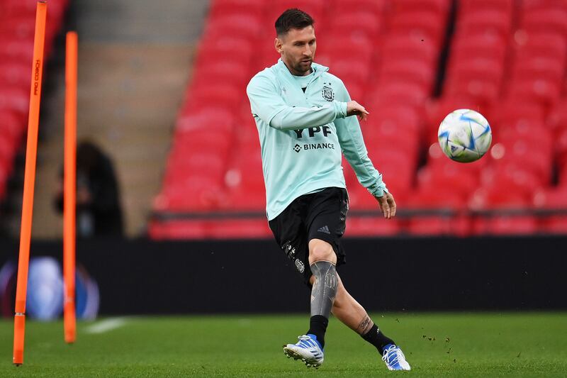 Lionel Messi of Argentina kicks the ball. Getty Images