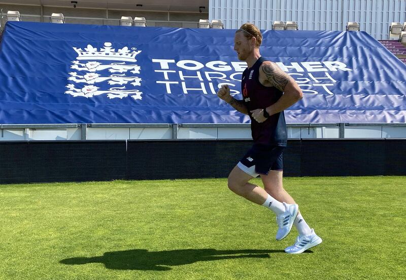 Ben Stokes jogs during training session on June 26, 2020. Getty