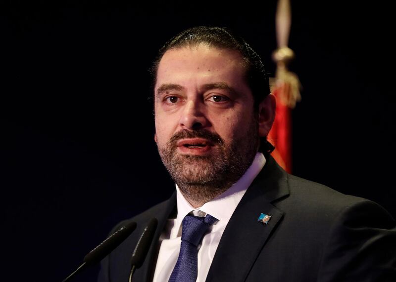 Lebanese Prime Minister Saad Hariri speaks during a regional banking conference, in Beirut, Lebanon, Thursday, Nov. 23, 2017. Hariri told the conference that the country's stability is his primary concern. The remarks, a day after Hariri suspended his resignation, sought to assure the Hariri's government would keep up the effort to have Lebanon remain a top Mideast destination for finance. (AP Photo/Hussein Malla)