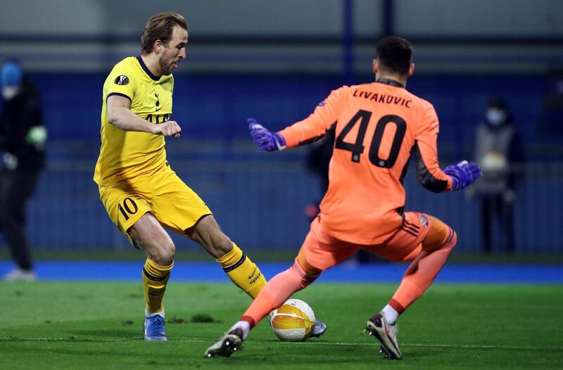 DINAMO ZAGREB RATINGS: Dominik Livakovic - 10, Made a good stop to deny Giovani Lo Celso, while he also smothered Harry Kane well twice in what was a dominant performance. Made a sensational stop to deny Kane at the end. AFP