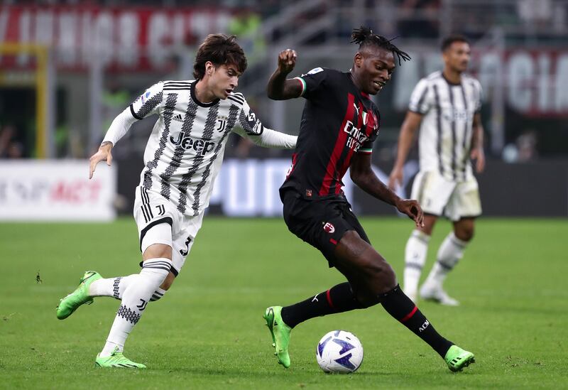 Juventus midfielder Matias Soule challenges AC Milan forward Rafael Leao. Getty