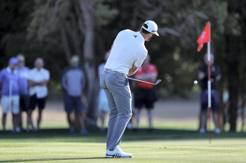 Abu Dhabi, United Arab Emirates - January 18th, 2018: Golfer Dustin Johnson in action at the Abu Dhabi HSBC Championship. Thursday, January 18th, 2018 at Abu Dhabi Golf Club, Abu Dhabi. Chris Whiteoak / The National