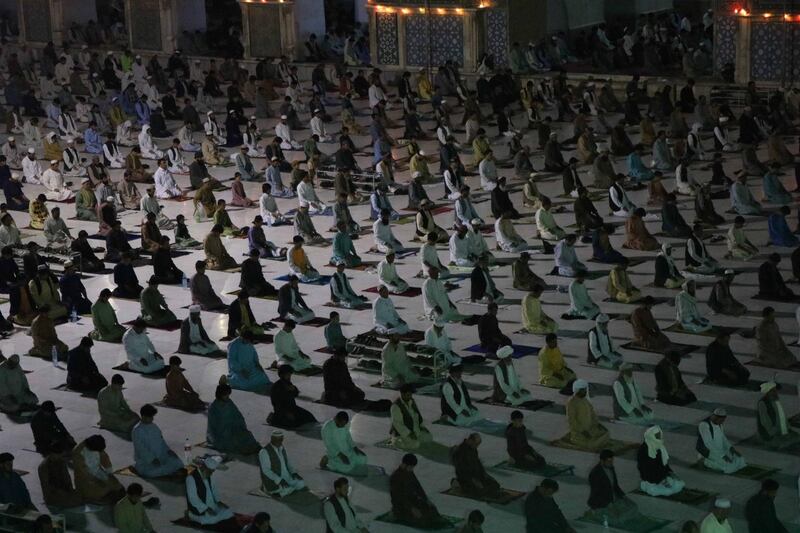 Muslims offer special taraveeh prayers during the Muslim holy month of Ramadan amid lockdown due to the ongoing coronavirus COVID-19 pandemic, in Herat, Afghanistan.  EPA