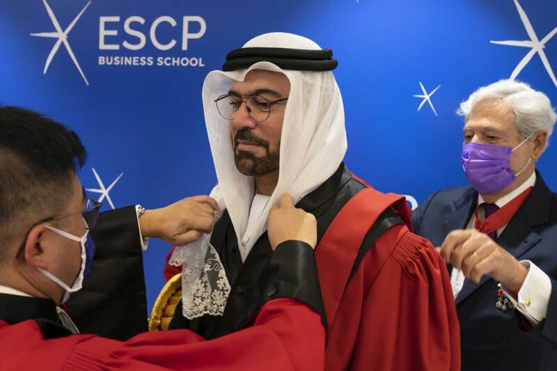 Mohammad Al Gergawi, UAE Minister of Cabinet Affairs, receiving an honorary doctorate from the ESCP Business School in Paris. Photo: Mohammad Al Gergawi