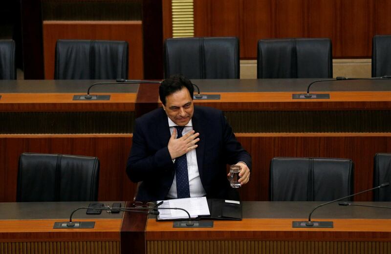 FILE PHOTO: Lebanon's Prime Minister Hassan Diab attends a parliament session at the parliament building in downtown Beirut, Lebanon January 27, 2020. REUTERS/Mohamed Azakir/File Photo