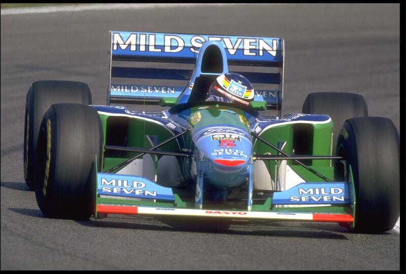 29 MAY 1994:  MICHAEL SCHUMACHER OF GERMANY TAKES A LEFT HAND CORNER IN HIS BENETTON FORD DURING THE SPANISH GRAND PRIX AT THE CIRCUIT DE CATALUNYA, BARCELONA. DAMON HILL WON THE RACE WITH SCHUMACHER FINISHING THE RACE SECOND IN 5TH GEAR AND MARK BLUNDELL COMING IN THIRD. Getty Images